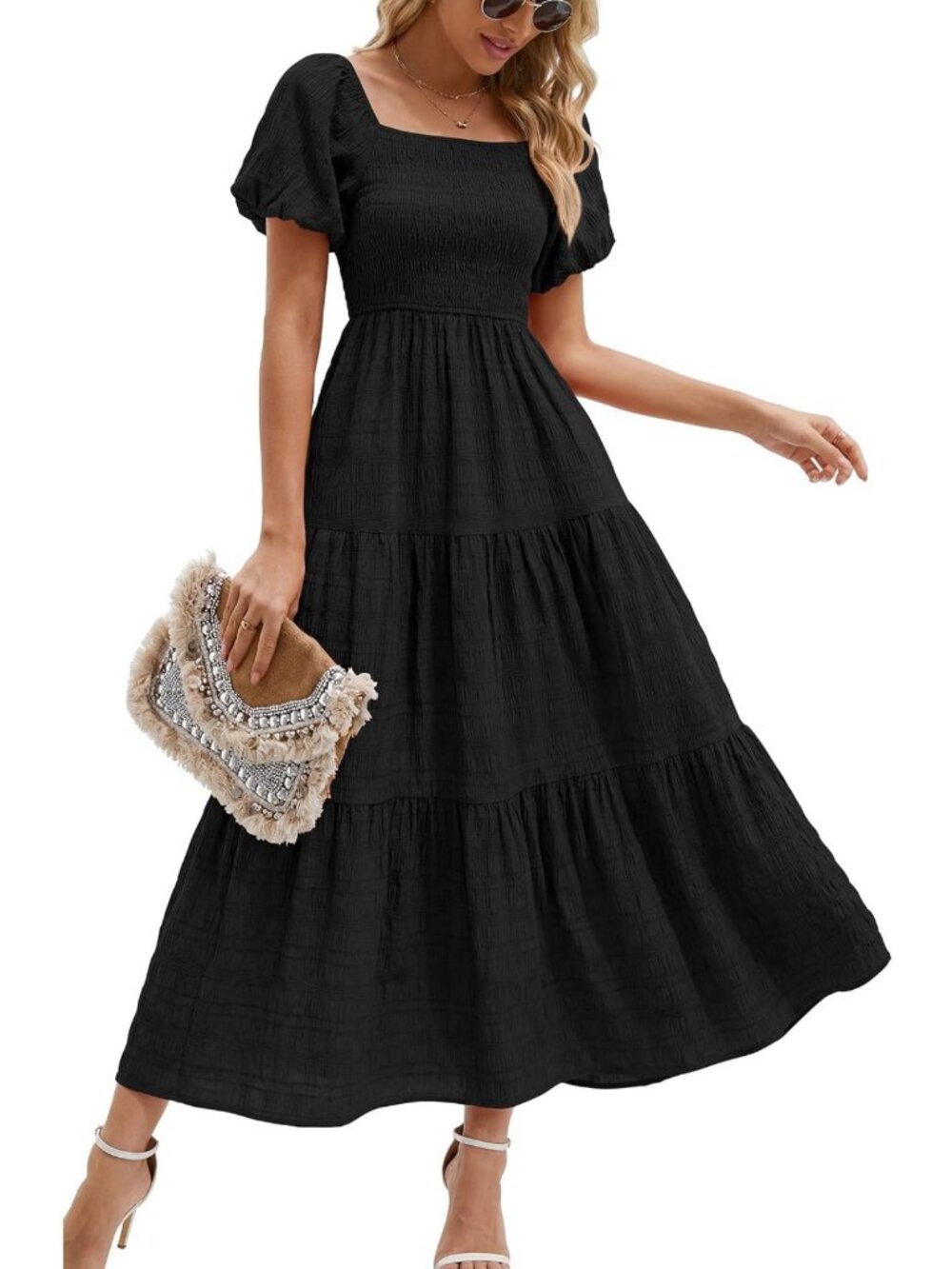 Chic Women's Puff Sleeve Maxi Dress | Flowy, Elegant, Perfect for Summer Events
